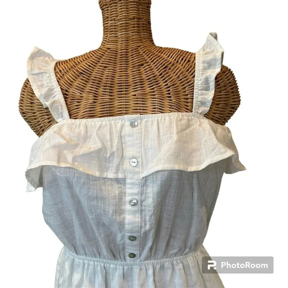 Lightweight Cotton Ivory Ruffle Square Neck Sleeveless Mini Dress Size Large - Picture 3 of 9